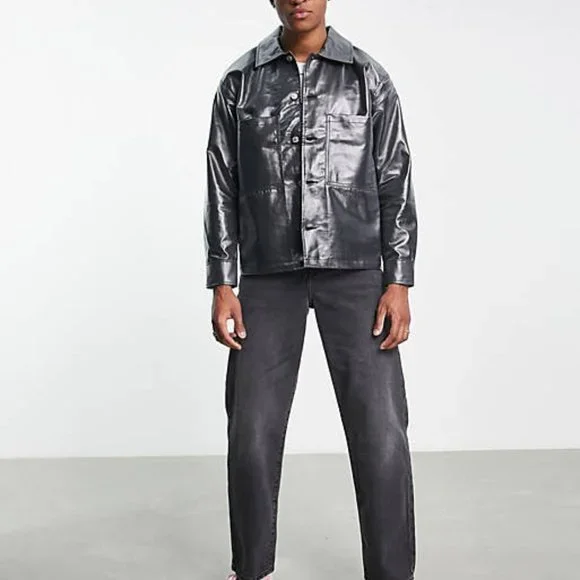 NEW Weekday bryant coated overshirt in black - Picture 4 of 8